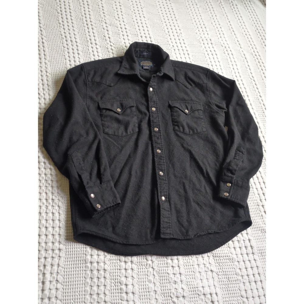 Pendleton Canyon Wool Western Pearl Snap Shirt Mens Black Cowboy Sz Medium